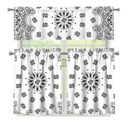 White Paisley Bandana Print 3 Piece Kitchen Curtains