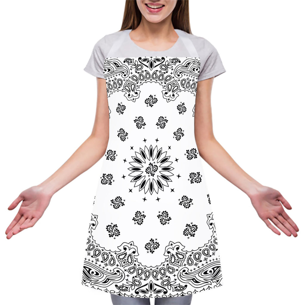 White Paisley Bandana Print Adjustable Apron