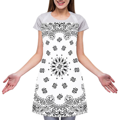 White Paisley Bandana Print Adjustable Apron
