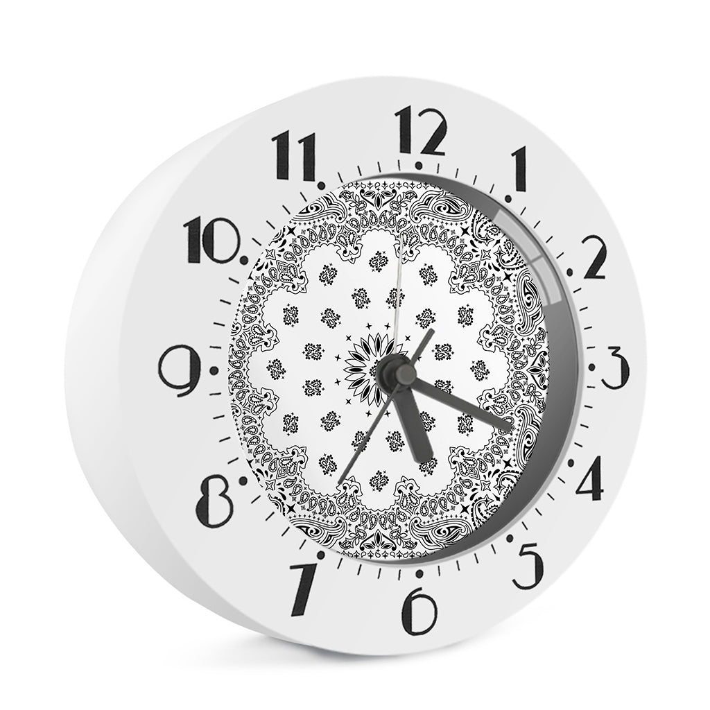 White Paisley Bandana Print Alarm Clock