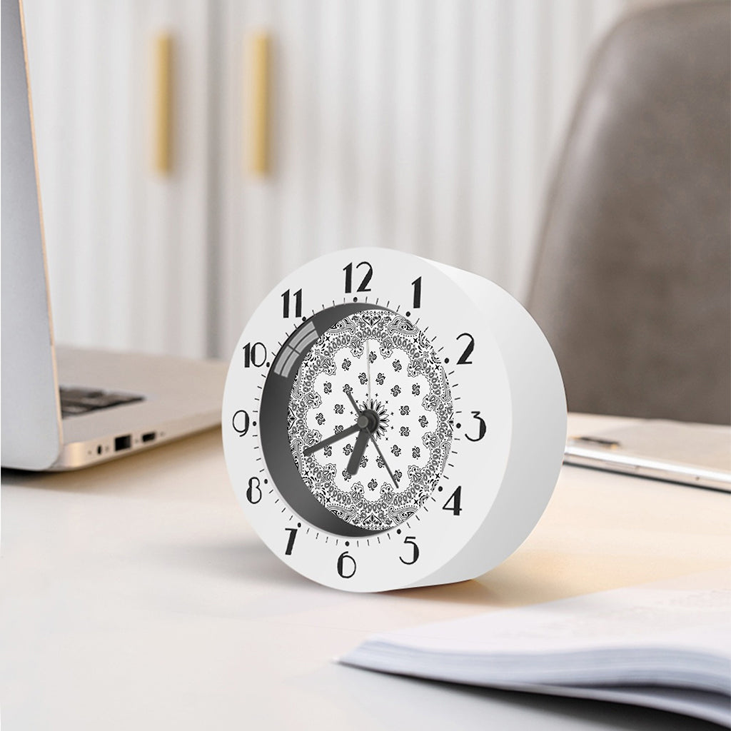 White Paisley Bandana Print Alarm Clock