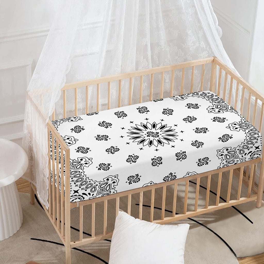 White Paisley Bandana Print Baby Crib Sheet
