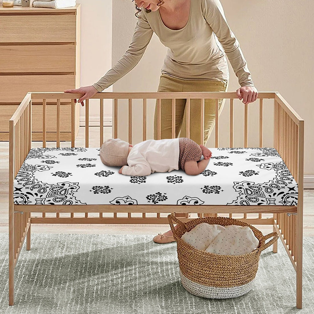 White Paisley Bandana Print Baby Crib Sheet