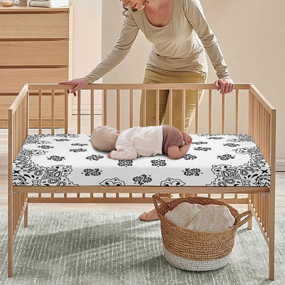 White Paisley Bandana Print Baby Crib Sheet