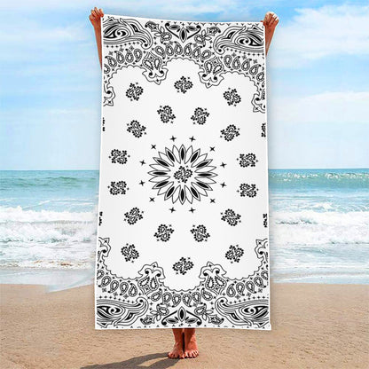 White Paisley Bandana Print Beach Towel