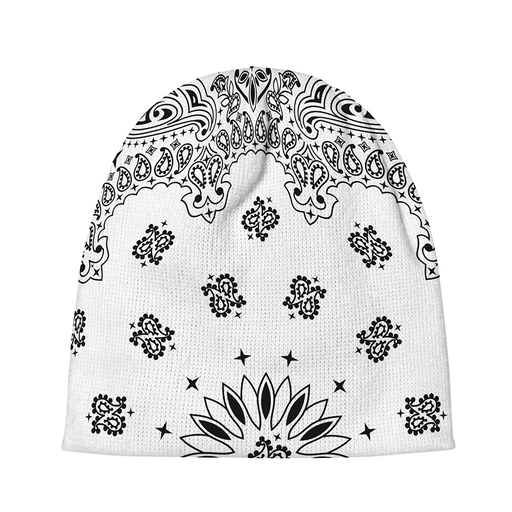 White Paisley Bandana Print Beanie