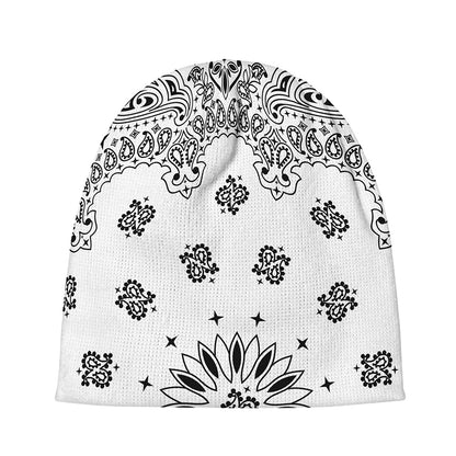 White Paisley Bandana Print Beanie