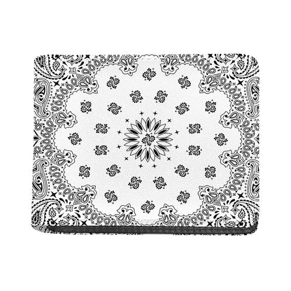 White Paisley Bandana Print Bifold Wallet