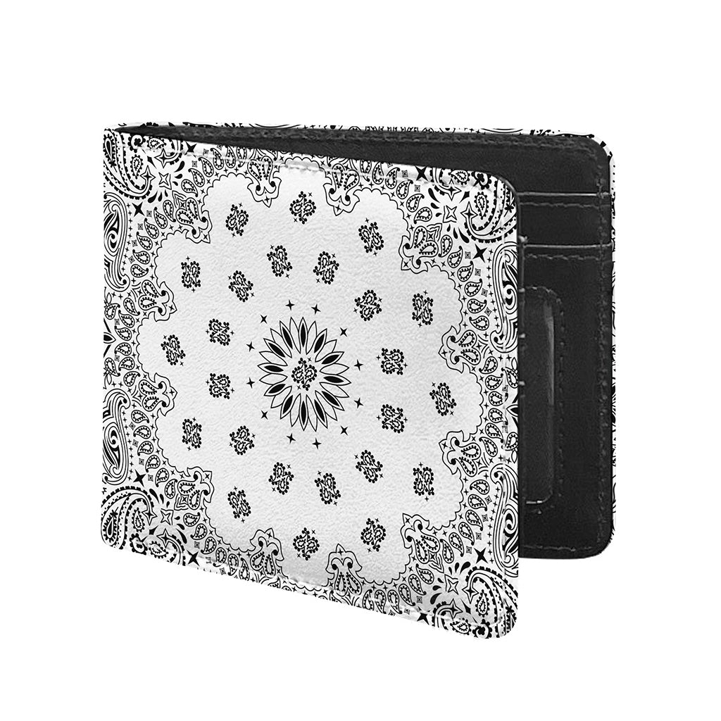 White Paisley Bandana Print Bifold Wallet