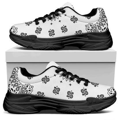 White Paisley Bandana Print Black Chunky Shoes