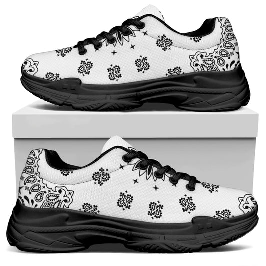 White Paisley Bandana Print Black Chunky Shoes