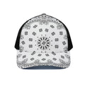 White Paisley Bandana Print Black Mesh Trucker Hat