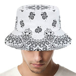 White Paisley Bandana Print Bucket Hat