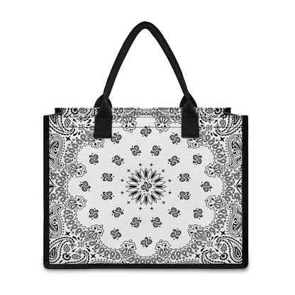 White Paisley Bandana Print Canvas Tote Bag