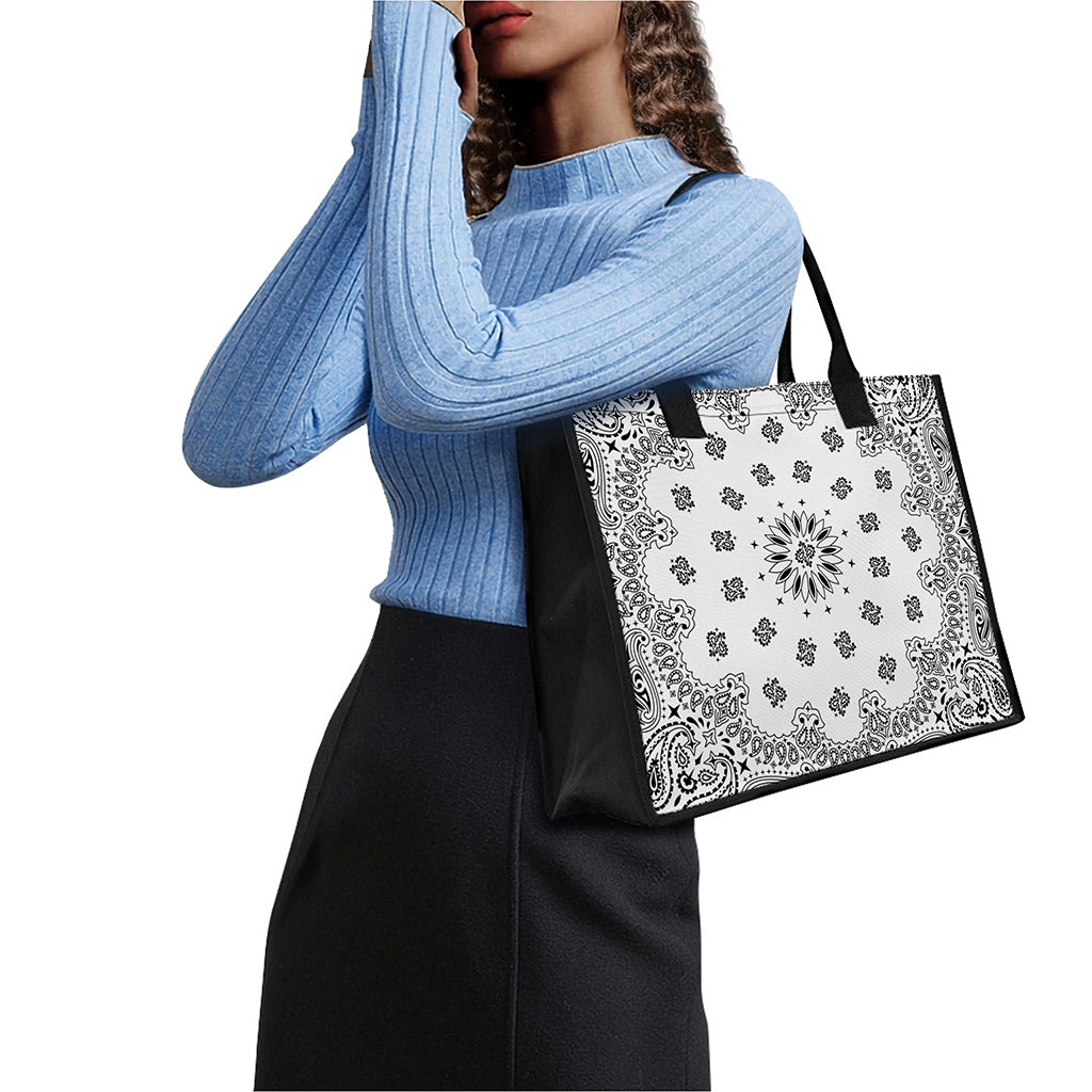 White Paisley Bandana Print Canvas Tote Bag