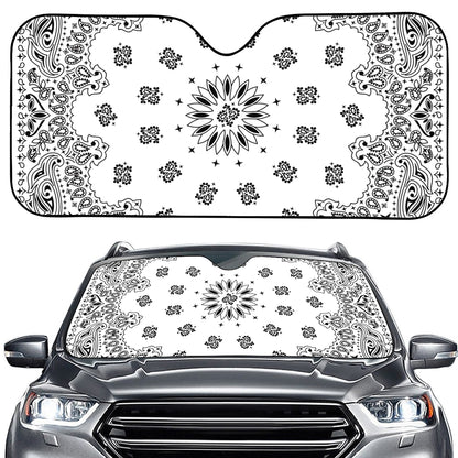 White Paisley Bandana Print Car Windshield Sun Shade