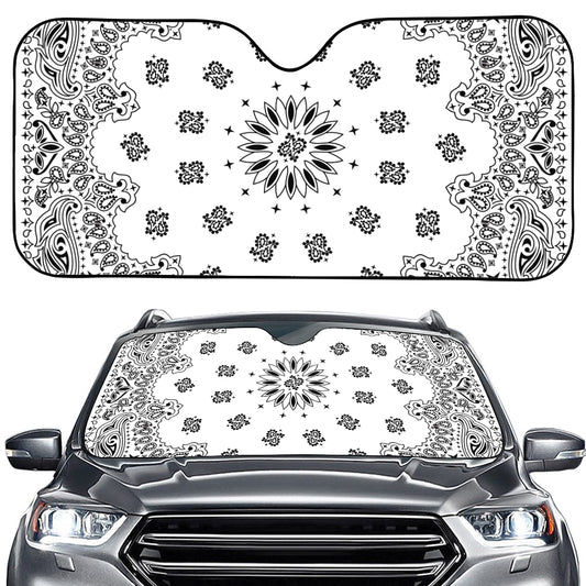 White Paisley Bandana Print Car Windshield Sun Shade