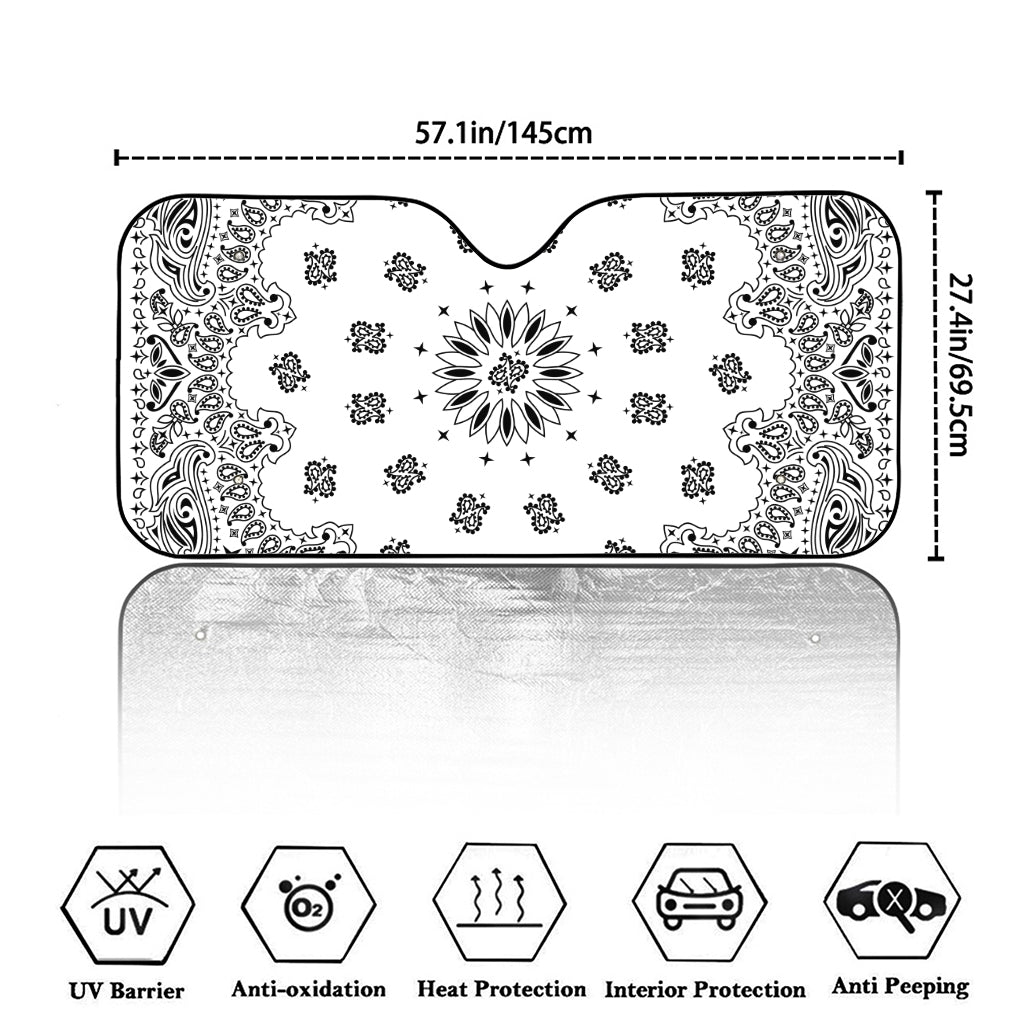 White Paisley Bandana Print Car Windshield Sun Shade