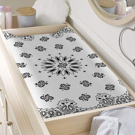 White Paisley Bandana Print Changing Pad Cover