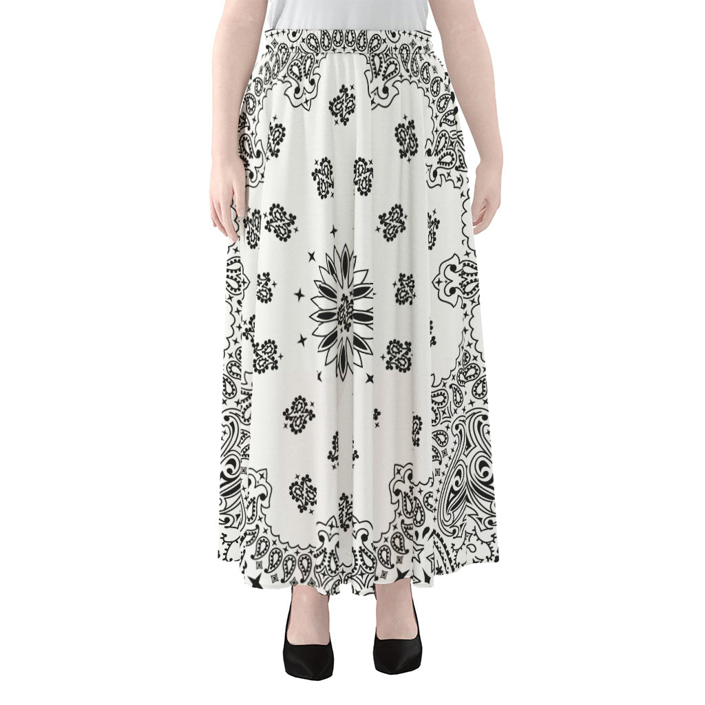 White Paisley Bandana Print Chiffon Maxi Skirt