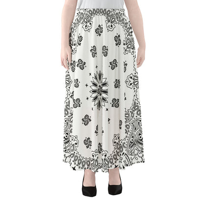 White Paisley Bandana Print Chiffon Maxi Skirt