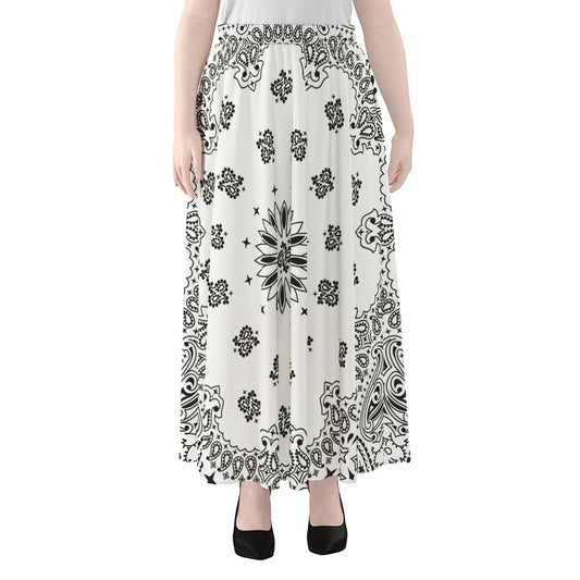 White Paisley Bandana Print Chiffon Maxi Skirt