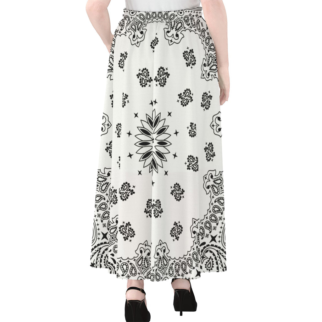 White Paisley Bandana Print Chiffon Maxi Skirt