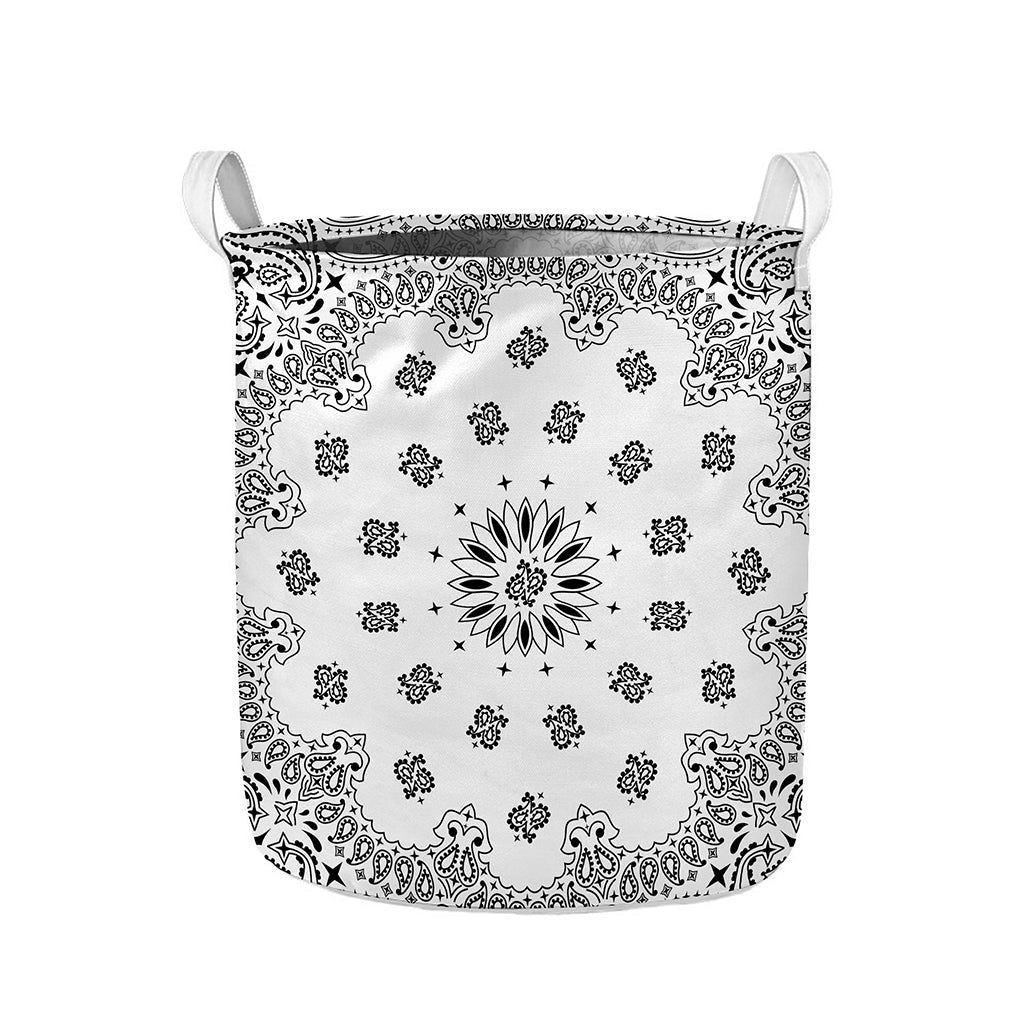 White Paisley Bandana Print Collapsible Laundry Basket