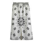 White Paisley Bandana Print Cotton Front Slit Maxi Skirt