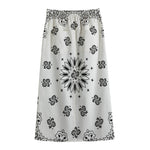 White Paisley Bandana Print Cotton Front Slit Maxi Skirt