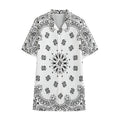White Paisley Bandana Print Cotton Hawaiian Shirt
