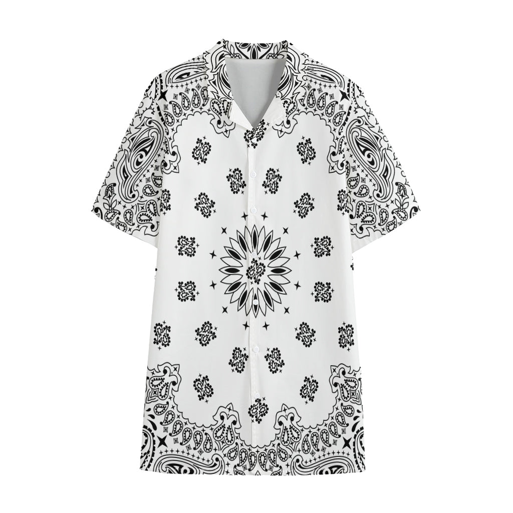 White Paisley Bandana Print Cotton Hawaiian Shirt