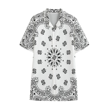 White Paisley Bandana Print Cotton Hawaiian Shirt