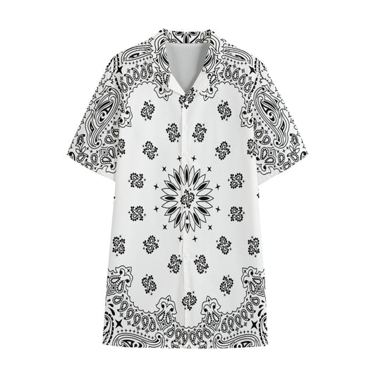 White Paisley Bandana Print Cotton Hawaiian Shirt