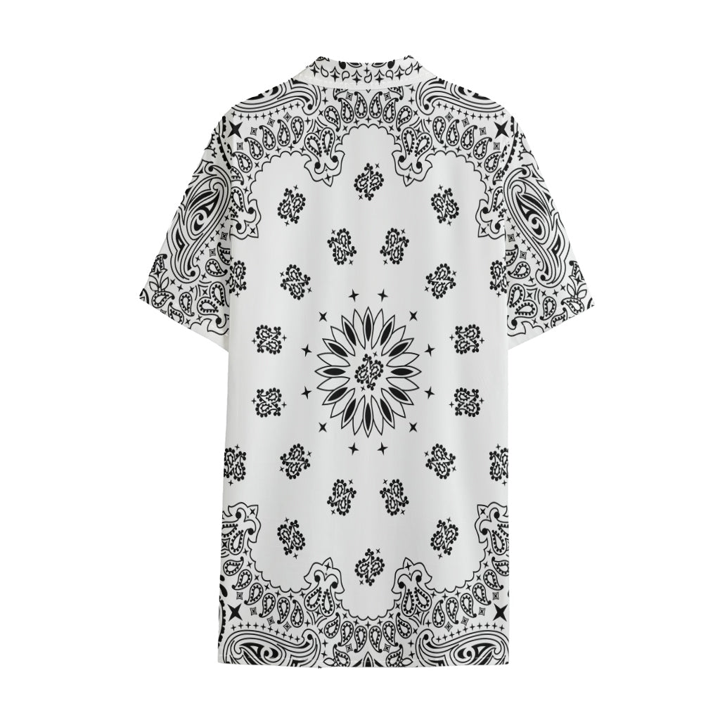 White Paisley Bandana Print Cotton Hawaiian Shirt
