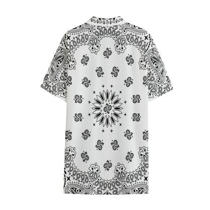 White Paisley Bandana Print Cotton Hawaiian Shirt