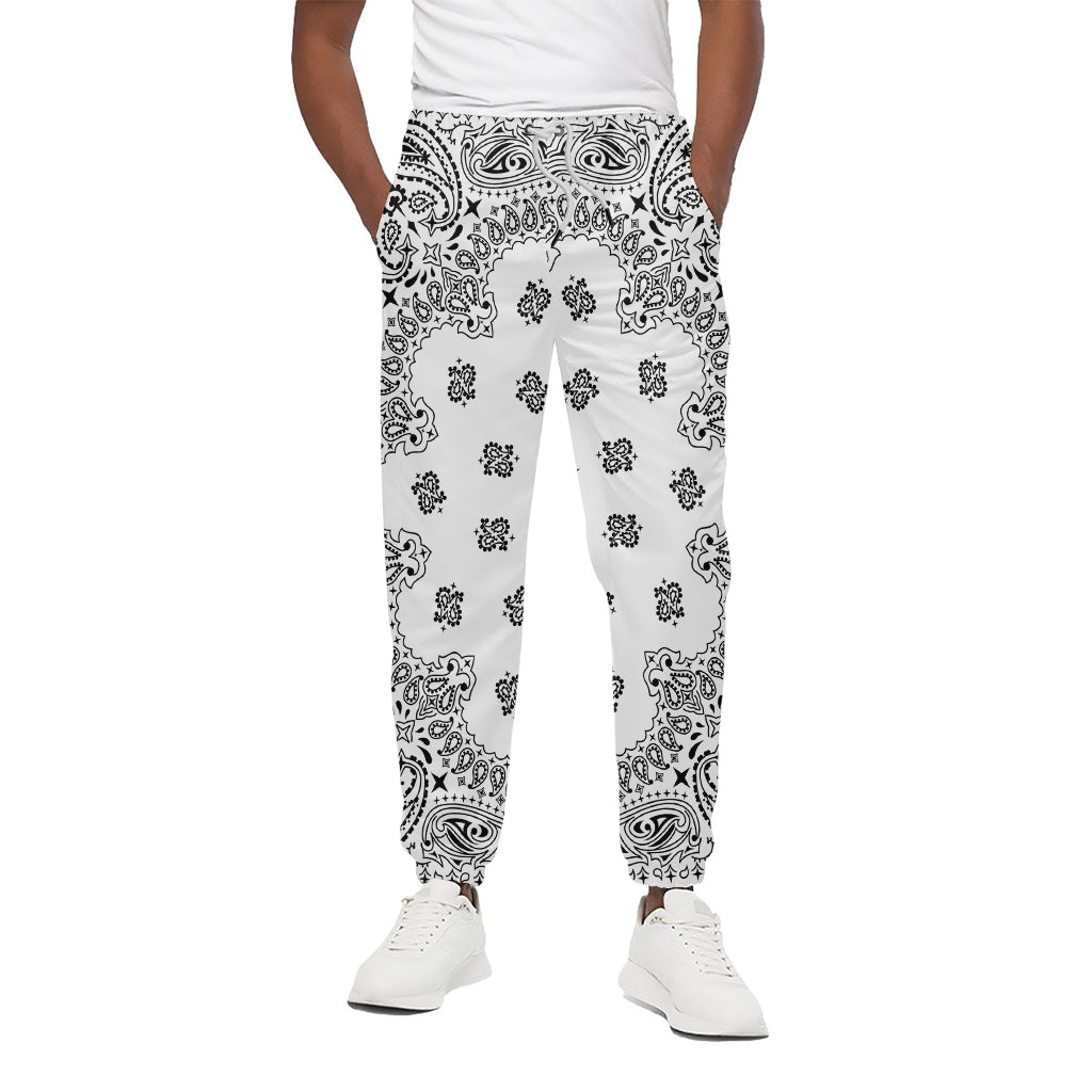 White Paisley Bandana Print Cotton Pants