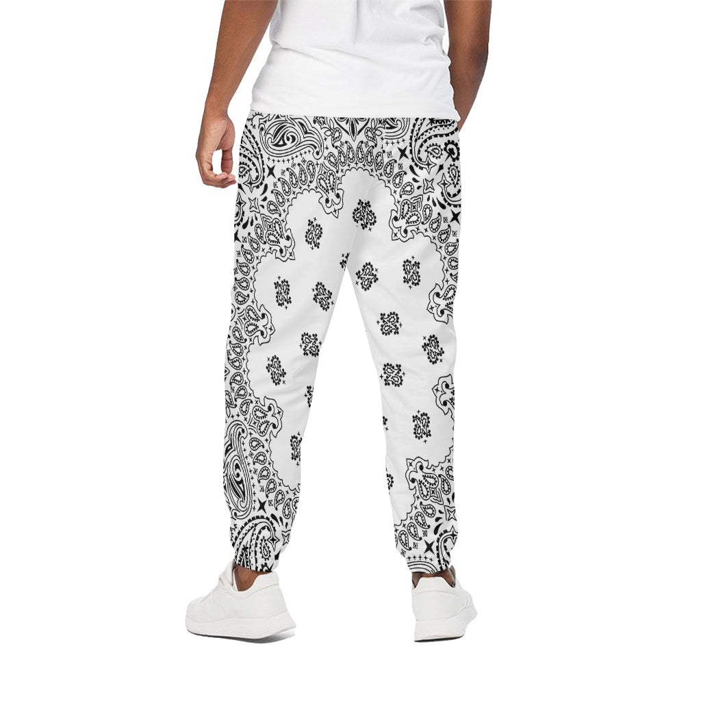 White Paisley Bandana Print Cotton Pants