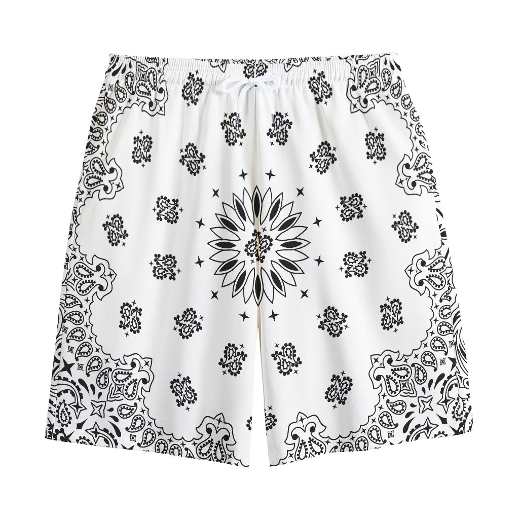 White Paisley Bandana Print Cotton Shorts