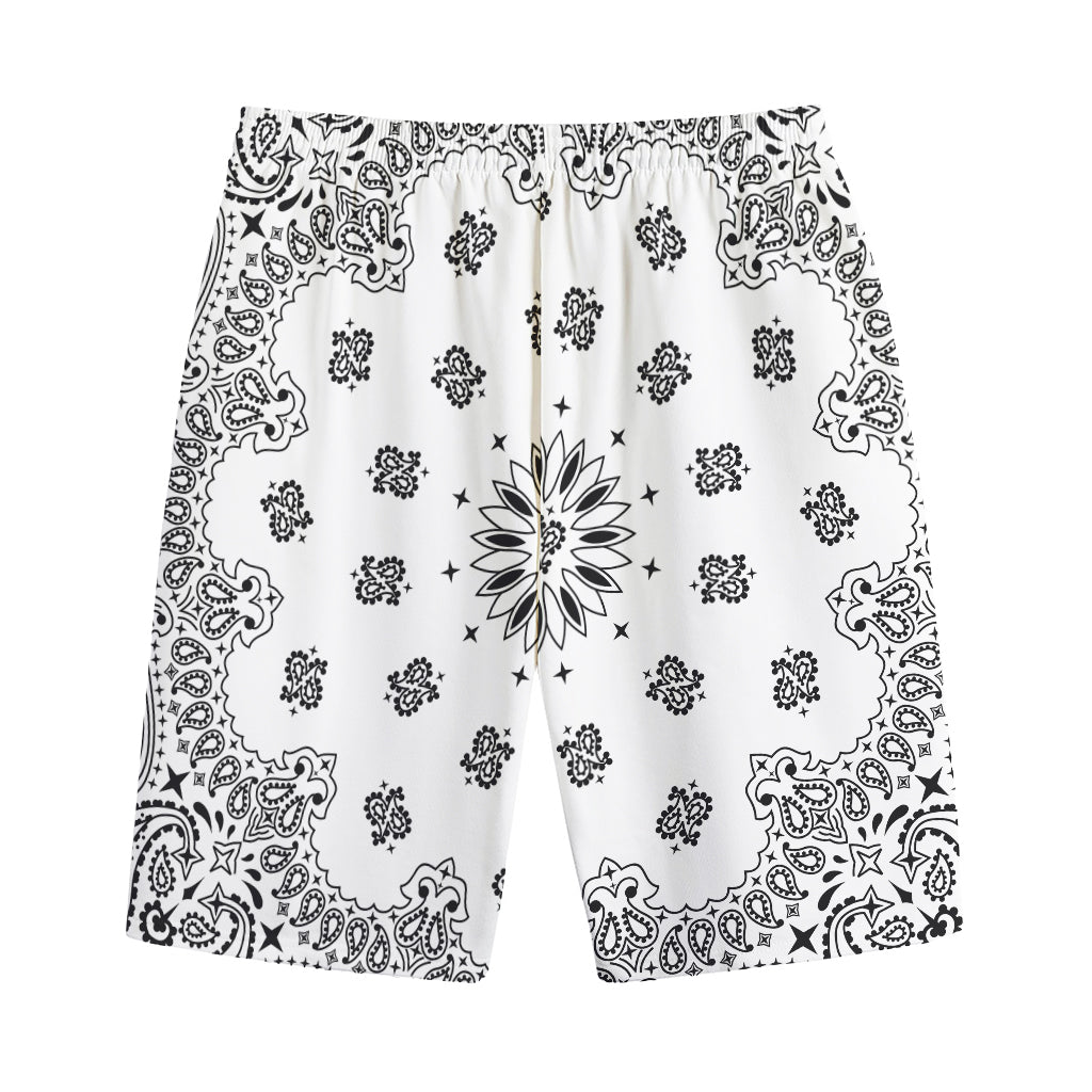 White Paisley Bandana Print Cotton Shorts