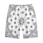 White Paisley Bandana Print Cotton Shorts