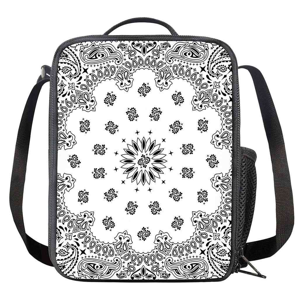 White Paisley Bandana Print Crossbody Lunch Bag