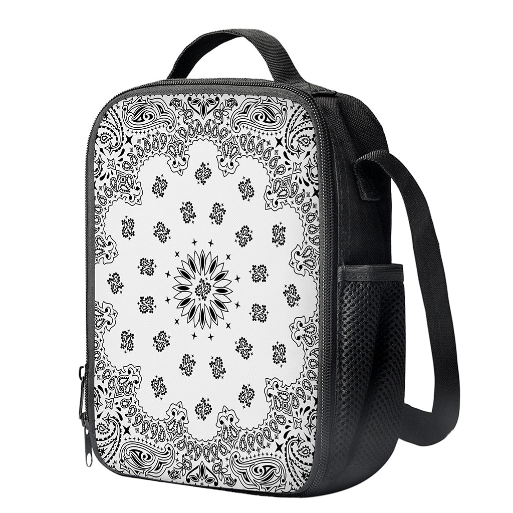 White Paisley Bandana Print Crossbody Lunch Bag