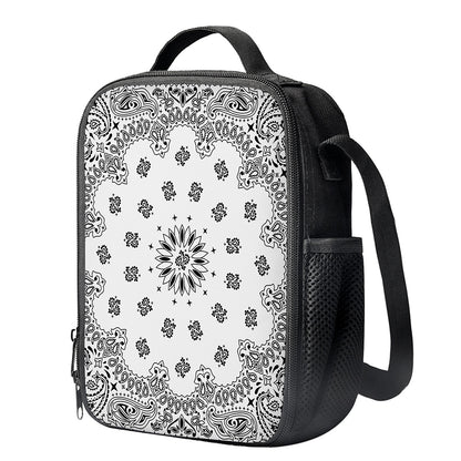 White Paisley Bandana Print Crossbody Lunch Bag