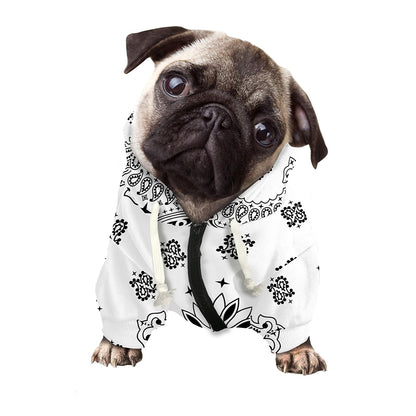 White Paisley Bandana Print Dog Zip Up Hoodie