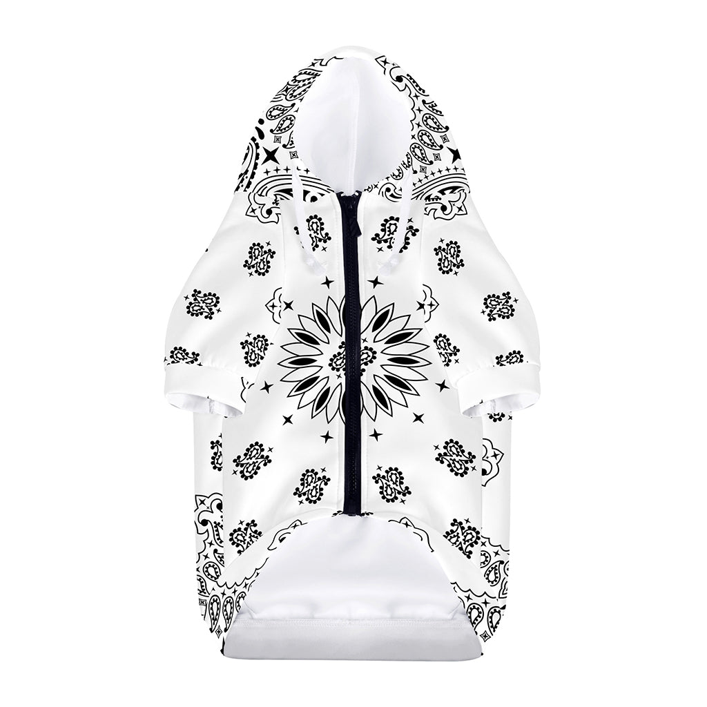 White Paisley Bandana Print Dog Zip Up Hoodie
