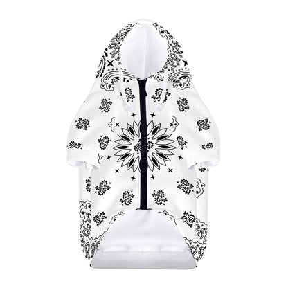 White Paisley Bandana Print Dog Zip Up Hoodie