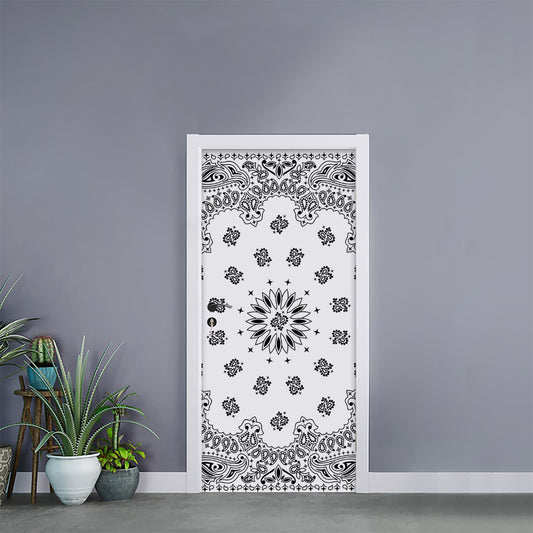 White Paisley Bandana Print Door Sticker