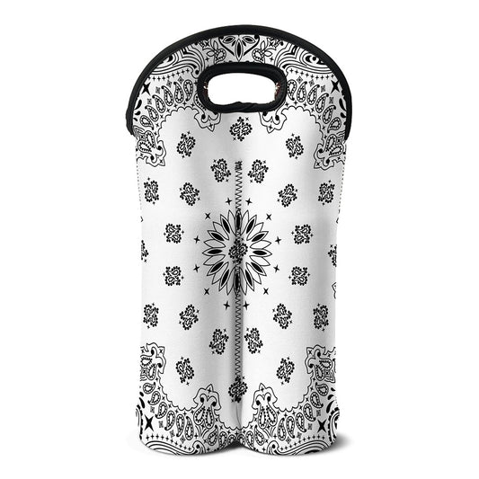 White Paisley Bandana Print Double Neoprene Wine Tote
