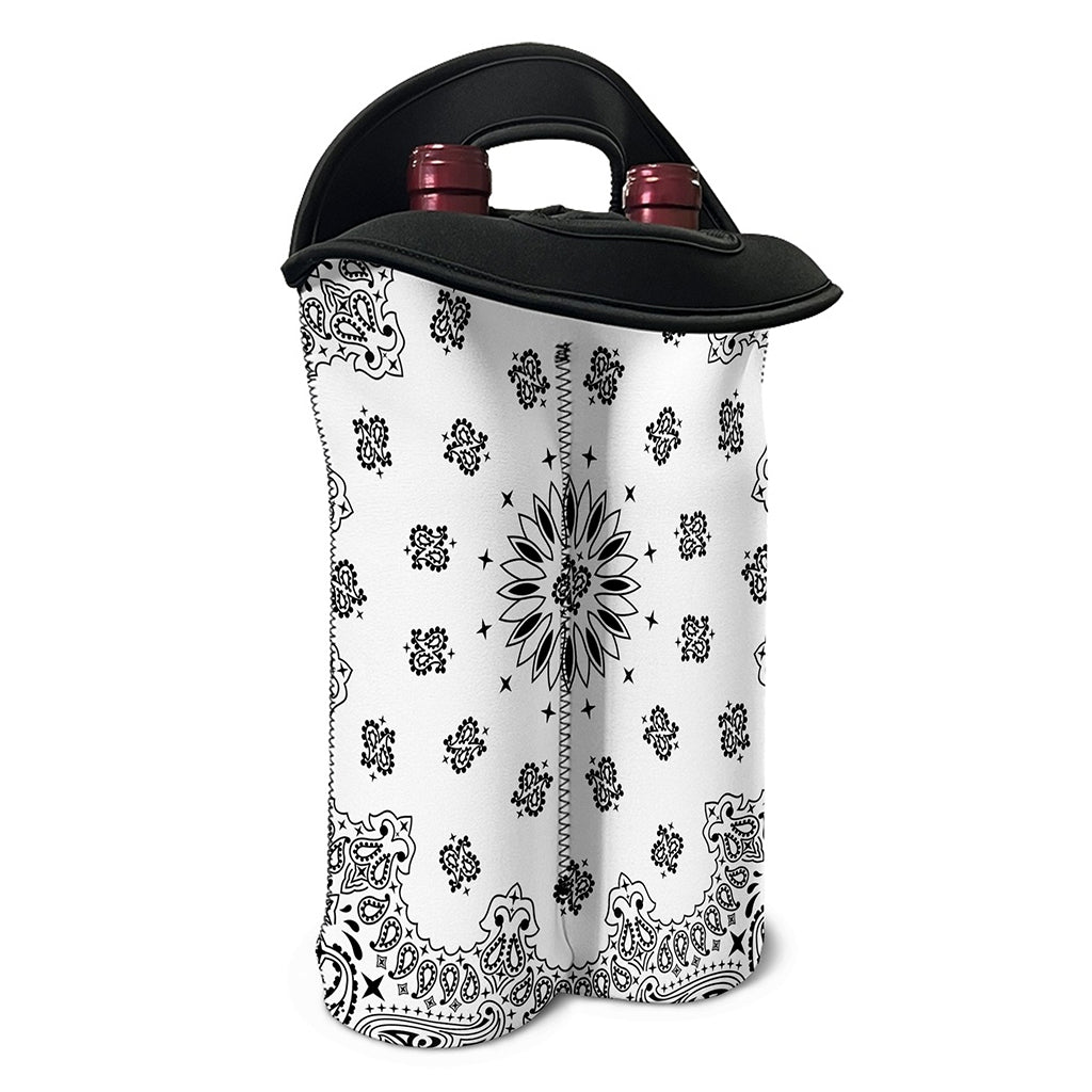 White Paisley Bandana Print Double Neoprene Wine Tote